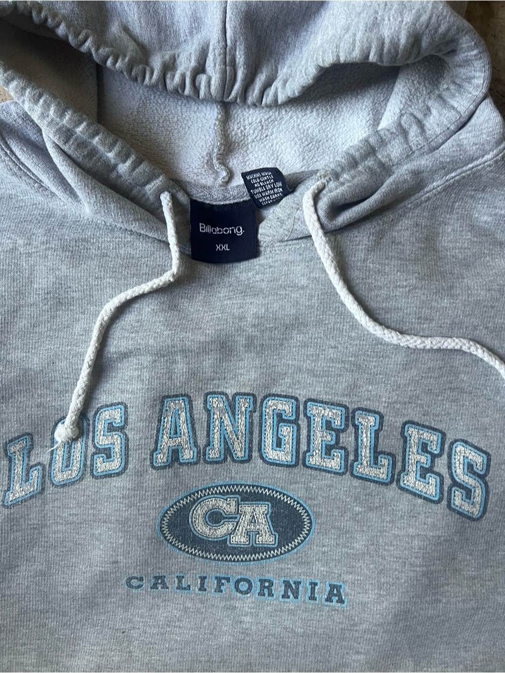 Vintage Y2K Billabong Los Angeles California Hoodie Mens XXL Faded Gray Pullover